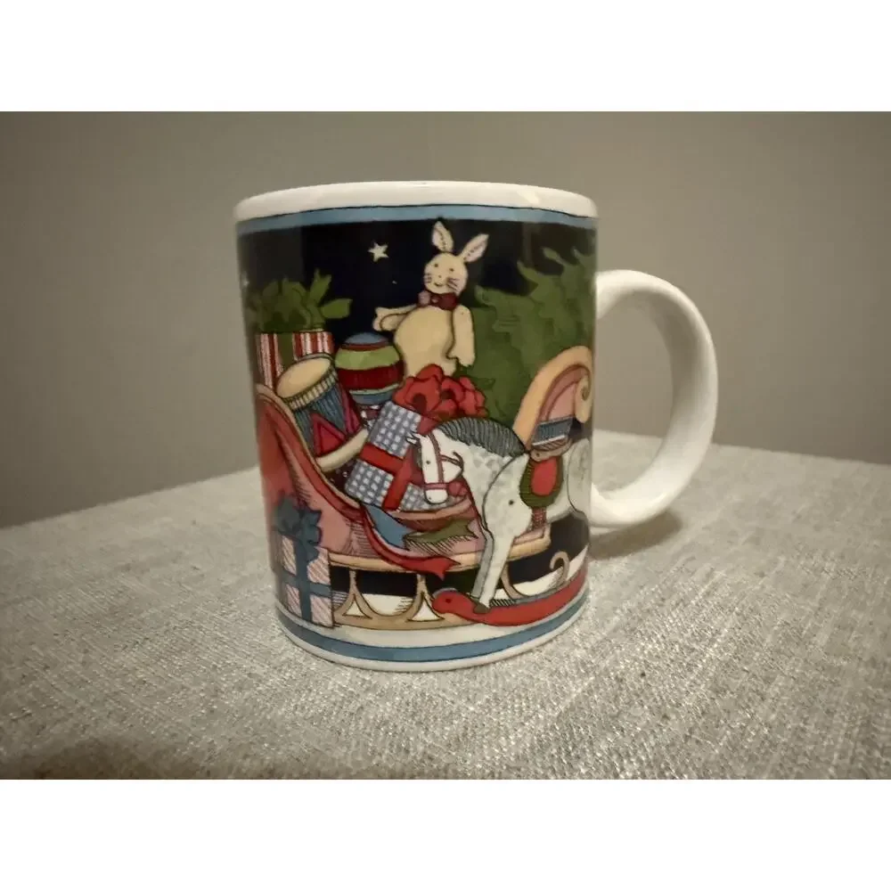 ❄️ Susan Winget Certified International Christmas Mugs Set of 4 Santa Sleigh 4”